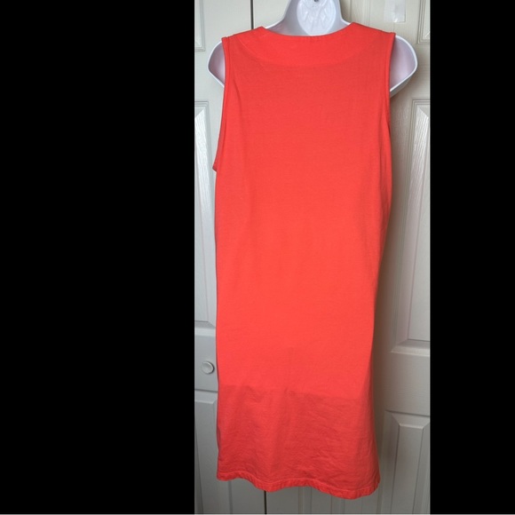 LANDS END Embroidered Dress Orange White Pockets Cotton Split VNeck Swim Cover - Picture 2 of 9